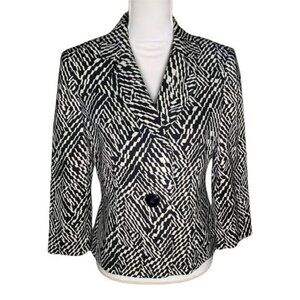 Kasper black white patterned blazer small size 6 office preppy old money style
